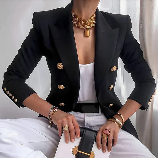 Damen Blazer – Taillierte Passform – Doppelreihig – Luxusstoff – Goldknöpfe