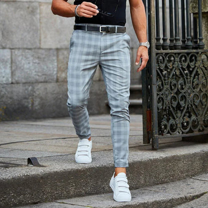 Herren Slim-Fit Hose – Karomuster – Tapered Leg – Atmungsaktives Mischgewebe