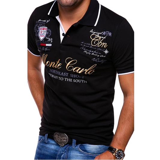 Herren Poloshirt – Slim Fit – Atmungsaktive Mischung – Grafikdruck – Freizeitlook