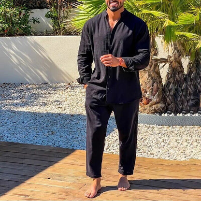 Herren Set – Langarm Hemd und Gerade Hose – Relaxed Fit – Atmungsaktives Gewebe
