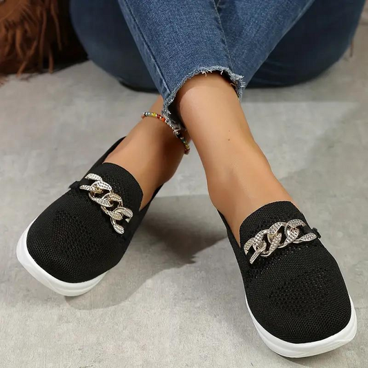 Damen Loafer – Soft Knit – Slip-On Komfort – Zierkette – Elegant & Alltagstauglich