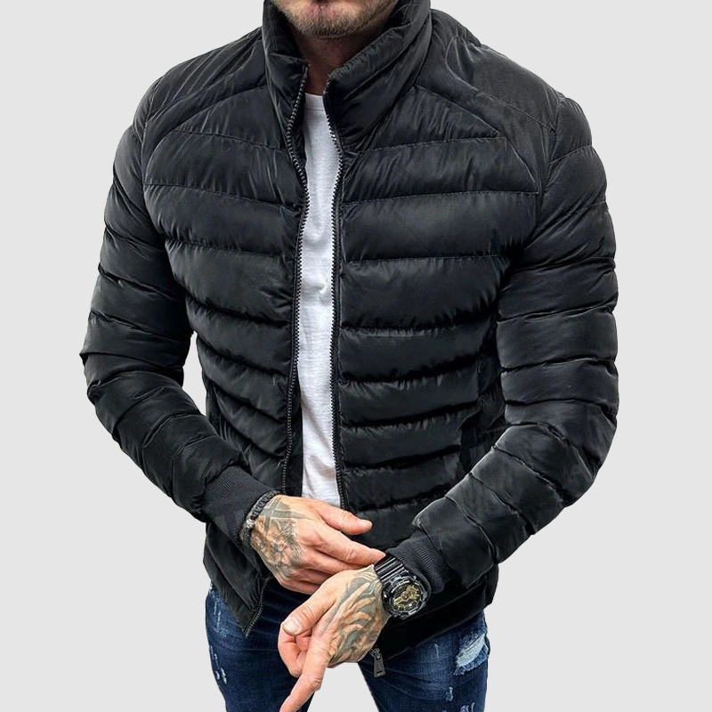 Herren Pufferjacke – Fitted Schnitt – Stehkragen – Zipper – Gestepptes Design
