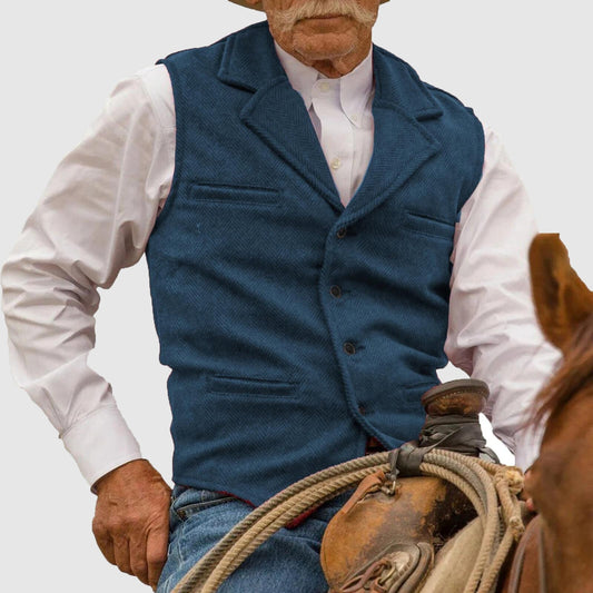Herren Weste – Tailored Fit – Hahnentritt Muster – Knopfverschluss mit Revers