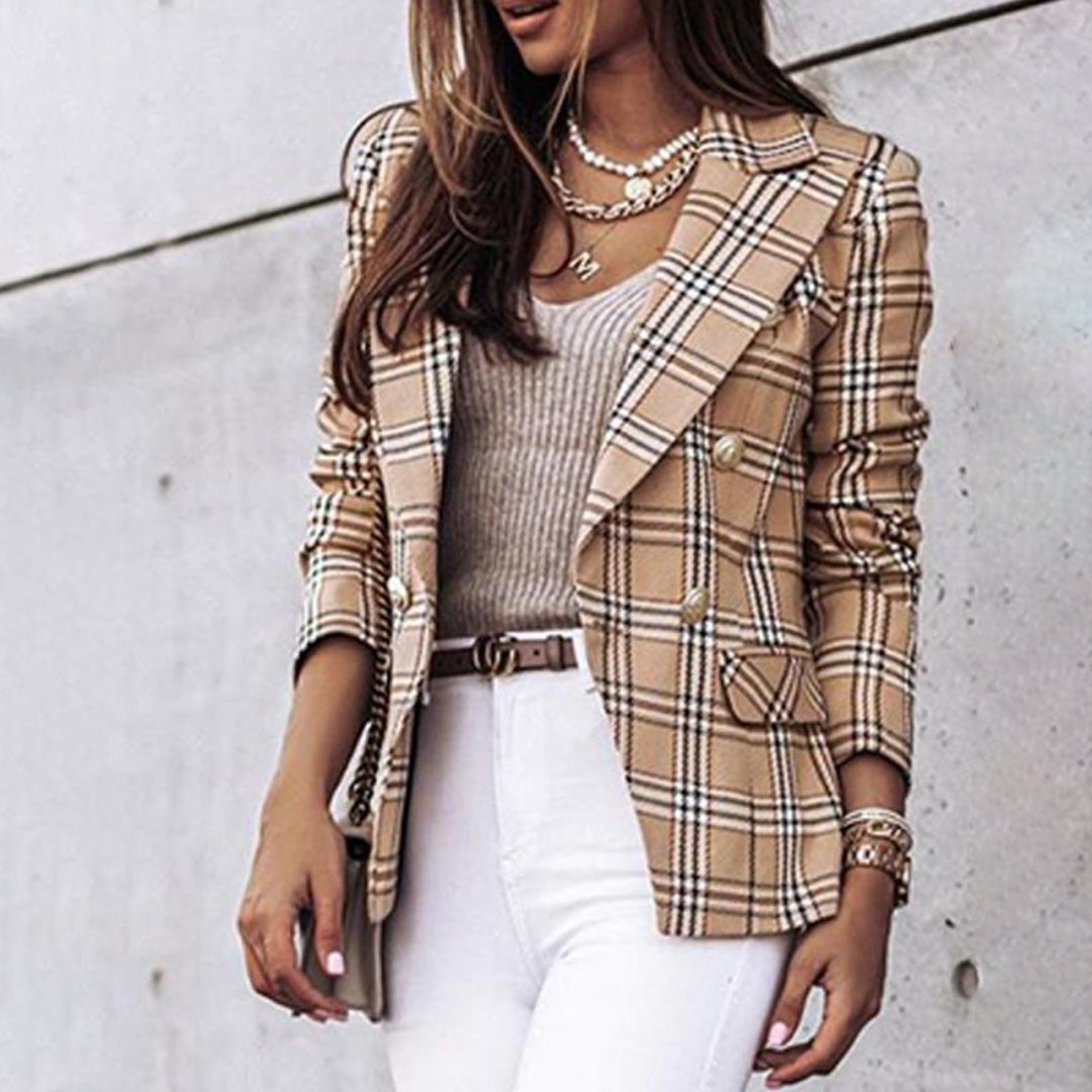 Damen Blazer – Taillierter Schnitt – Karomuster – Zweireihig – Strukturierter Look