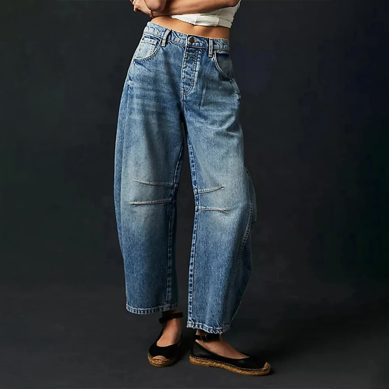 Damen Jeans – Weites Bein – Mid Rise – Baumwollmischung – Lässiger Schnitt