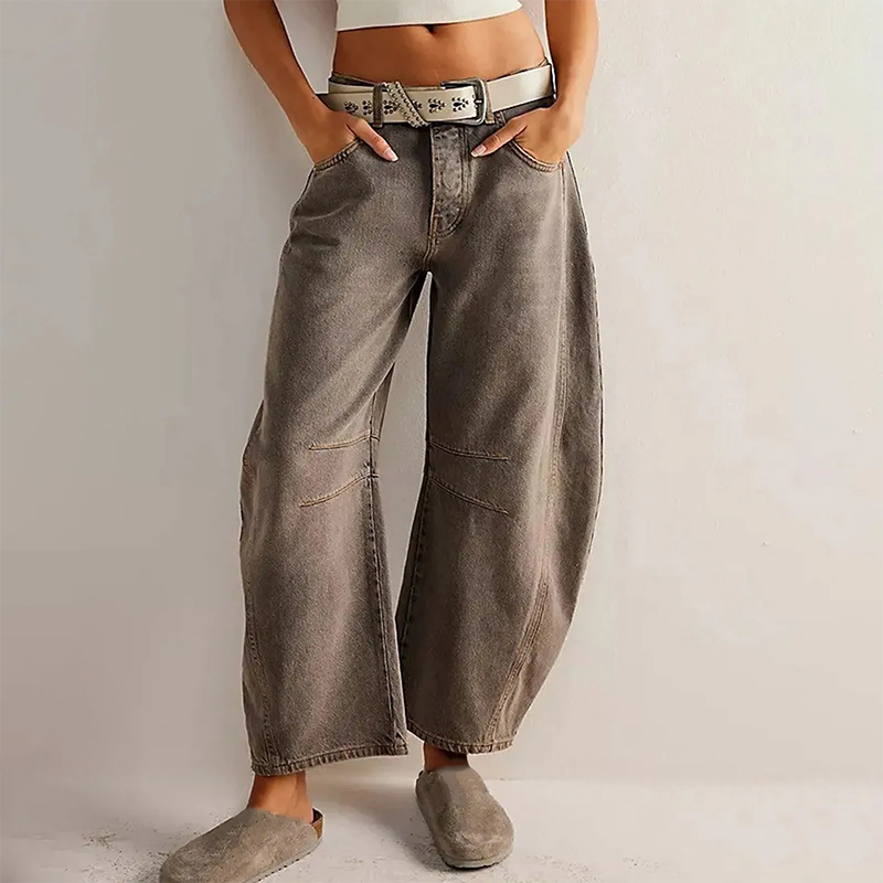 Damen Jeans – Weites Bein – Mid Rise – Baumwollmischung – Lässiger Schnitt