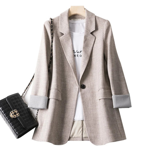 Damen Blazer – Lockerer Schnitt – Atmungsaktives Gewebe – Ein-Knopf Design