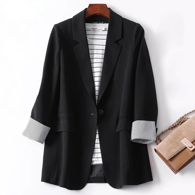 Damen Blazer – Lockerer Schnitt – Atmungsaktives Gewebe – Ein-Knopf Design