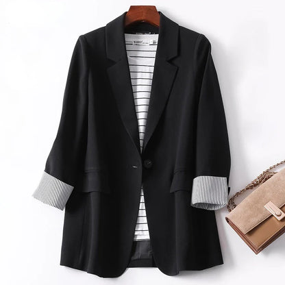 Damen Blazer – Lockerer Schnitt – Atmungsaktives Gewebe – Ein-Knopf Design