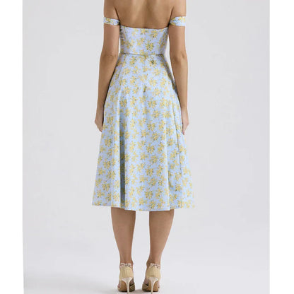 Damen Corset-Midikleid – Figurbetontes Oberteil – Breiter Träger – Schlitz – Blumenmuster