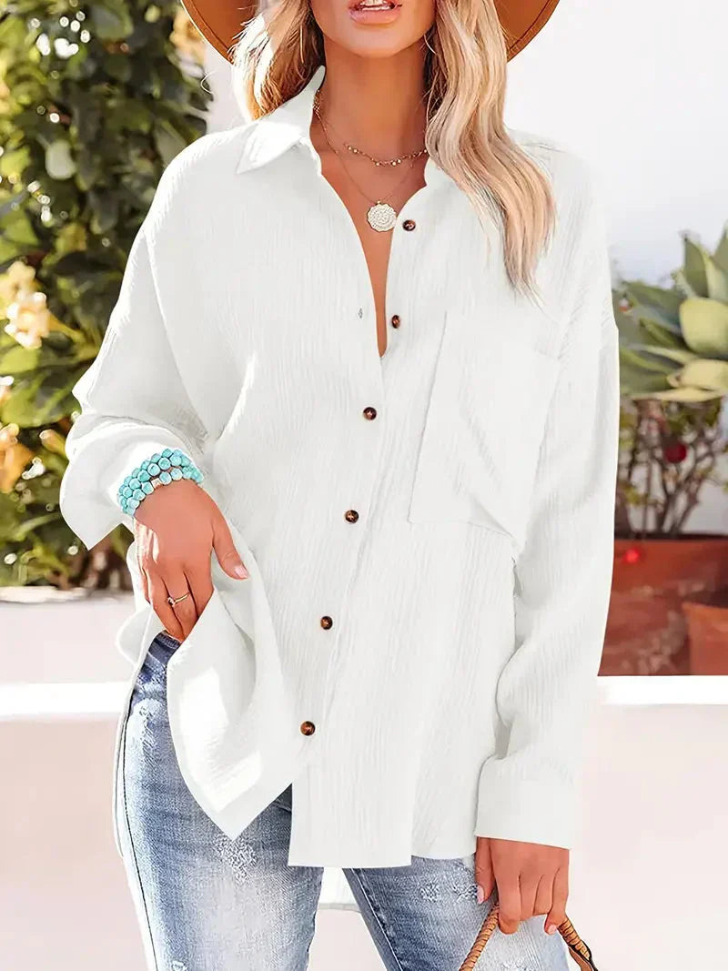 Damen Bluse – Lockerer Schnitt – Atmungsaktive Struktur – Knopfleiste Freizeitlook
