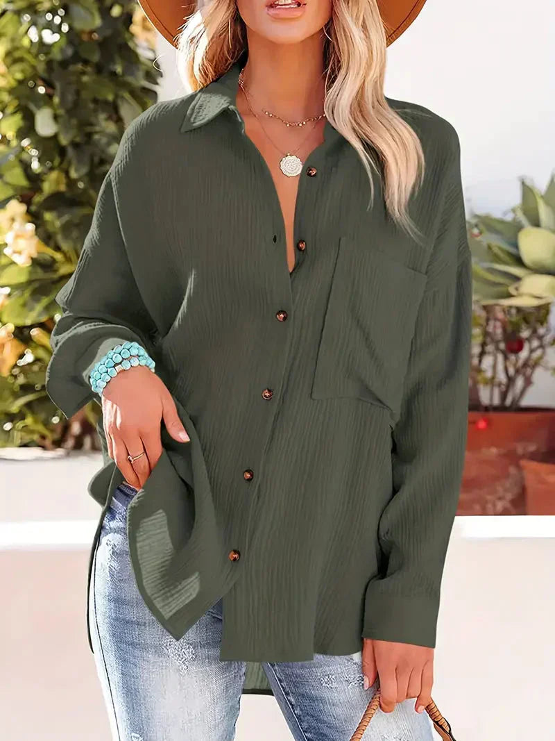 Damen Bluse – Lockerer Schnitt – Atmungsaktive Struktur – Knopfleiste Freizeitlook