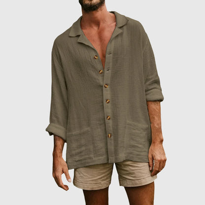 Herren Button-Down-Hemd – Naturfasern – Lockerer Schnitt – Lange Ärmel – Casual Stil