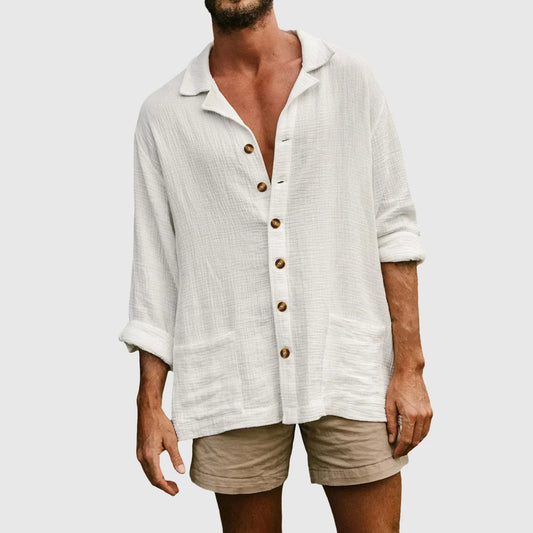 Herren Button-Down-Hemd – Naturfasern – Lockerer Schnitt – Lange Ärmel – Casual Stil