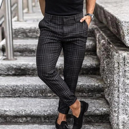 Herren Chinohose – Slim Fit – Tapered Leg – Atmungsaktive Mischung – Karomuster