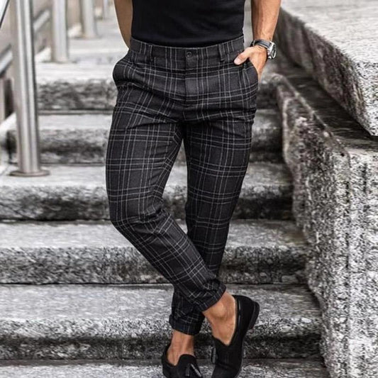 Herren Chinohose – Slim Fit – Tapered Leg – Atmungsaktive Mischung – Karomuster
