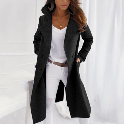 Damen Trenchcoat – Weiches Fleece – Taillierter Schnitt – Doppelreihiger Verschluss