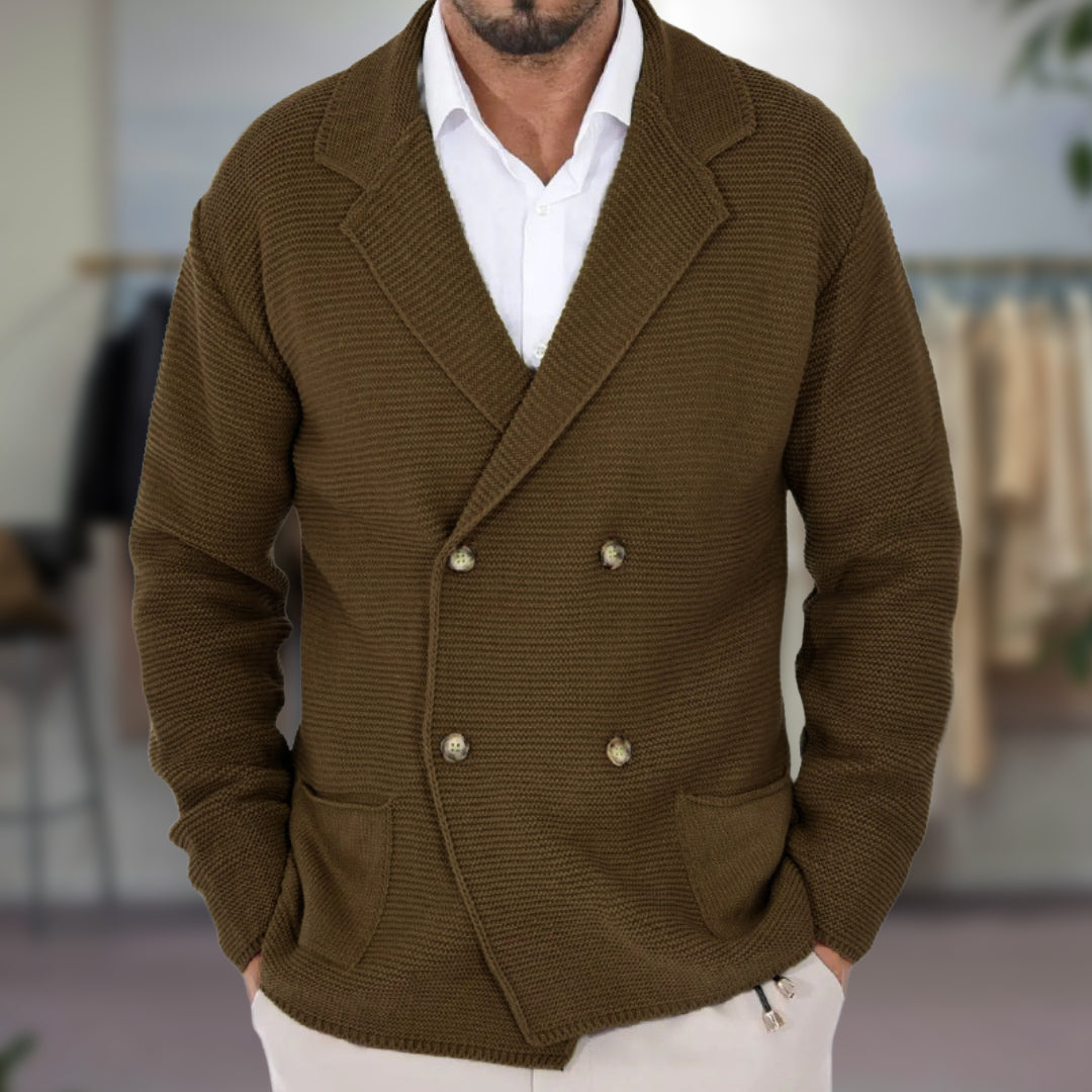Herren Strickjacke – Regular Fit – Doppelreihig – Blazer-Revers – Soft Knit