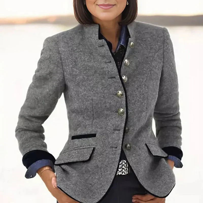 Damen Blazer – Taillierte Passform – Wollmischung – Stehkragen – Klappentaschen