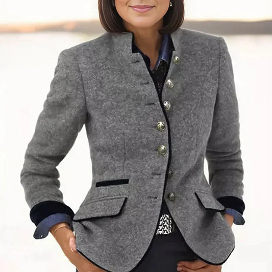 Damen Blazer – Taillierte Passform – Wollmischung – Stehkragen – Klappentaschen