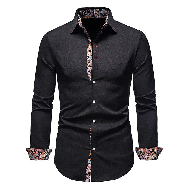 Herrenhemd – Slim Fit – Atmungsaktives Mischgewebe – Paisley-Kragen und Manschetten