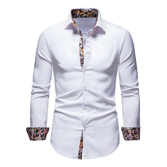Herrenhemd – Slim Fit – Atmungsaktives Mischgewebe – Paisley-Kragen und Manschetten