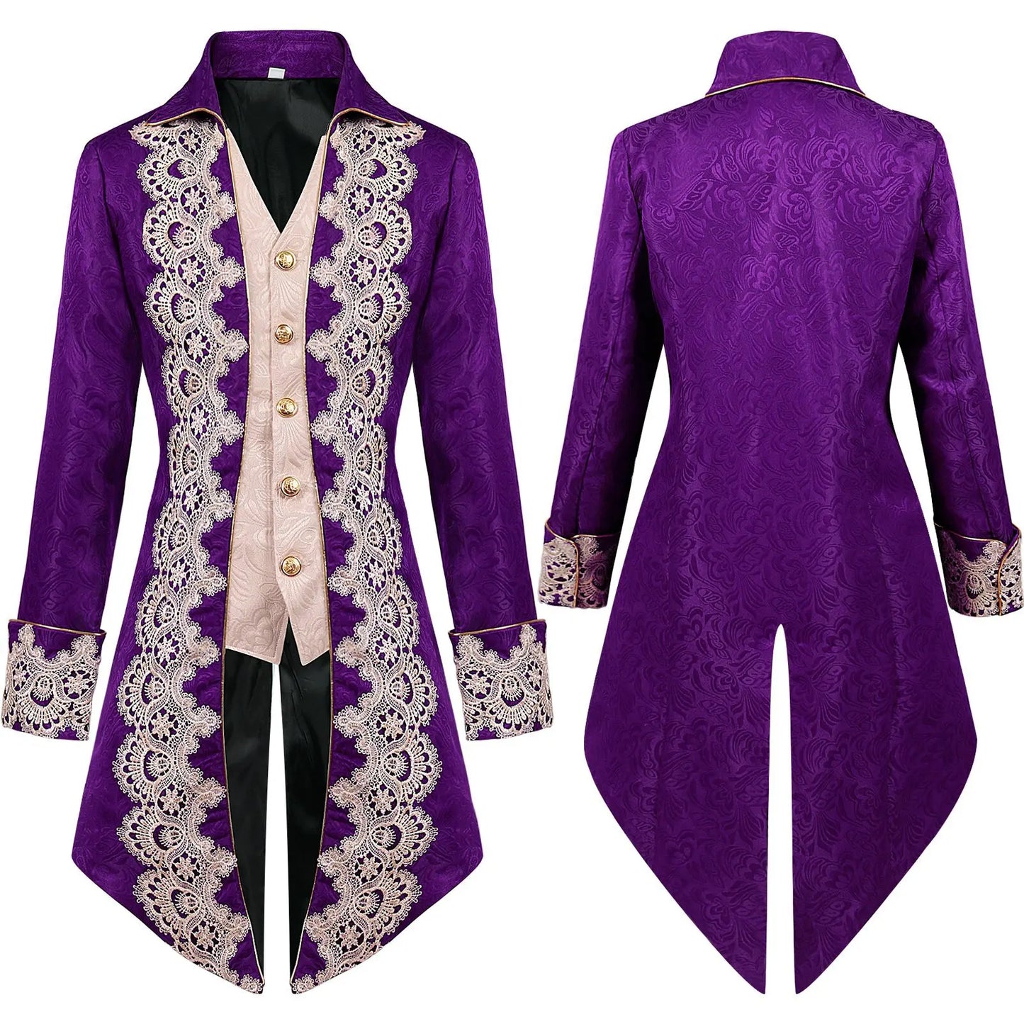 Herren Mantel – Mittelalter Stil – Strukturierter Schnitt – Goldknöpfe & Spitze