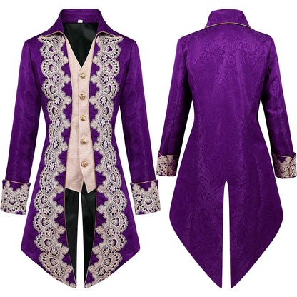 Herren Mantel – Mittelalter Stil – Strukturierter Schnitt – Goldknöpfe & Spitze