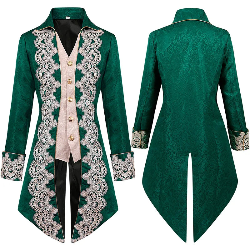 Herren Mantel – Mittelalter Stil – Strukturierter Schnitt – Goldknöpfe & Spitze