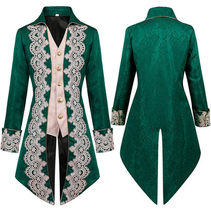 Herren Mantel – Mittelalter Stil – Strukturierter Schnitt – Goldknöpfe & Spitze