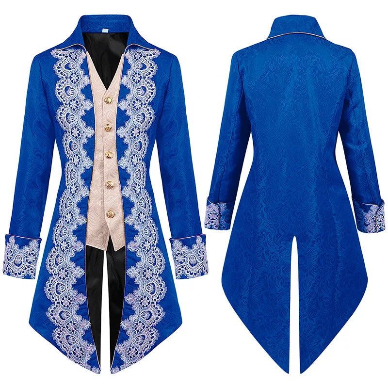 Herren Mantel – Mittelalter Stil – Strukturierter Schnitt – Goldknöpfe & Spitze