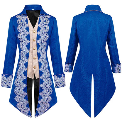 Herren Mantel – Mittelalter Stil – Strukturierter Schnitt – Goldknöpfe & Spitze