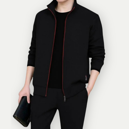Herren Zip-Up Jacke – Slim Fit – Hoher Kragen – Atmungsaktive Mischung – Rippbündchen