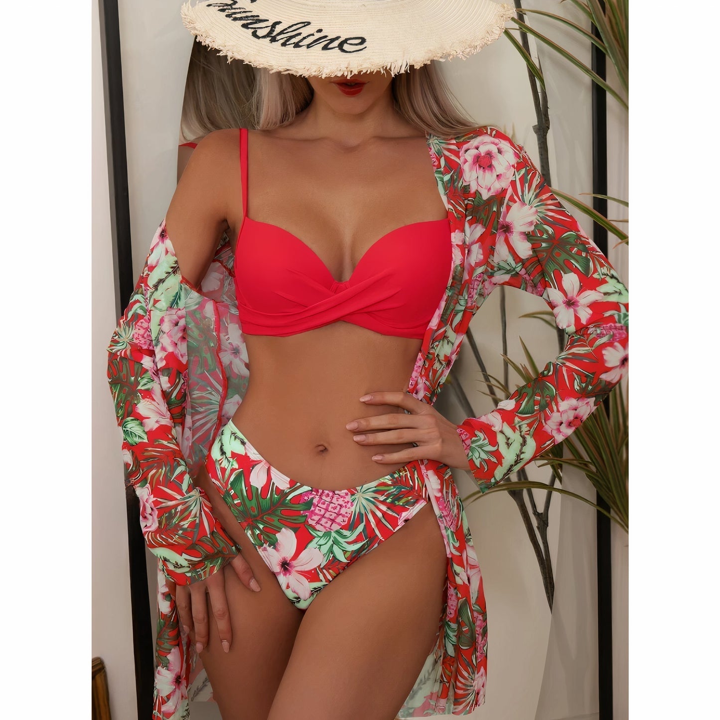 Damen Bikini Set – Crossover Top – High Waist – Atmungsaktives Stretchmaterial