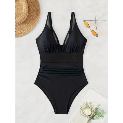 Damen Badeanzug – Figurbetont – Atmungsaktives Material – Mesh – Hoher Beinausschnitt