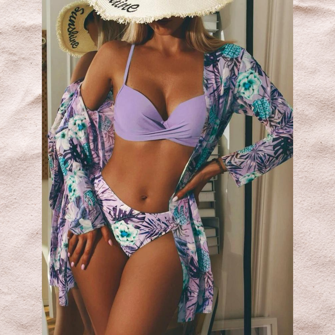 Damen Bikini Set – Crossover Top – High Waist – Atmungsaktives Stretchmaterial