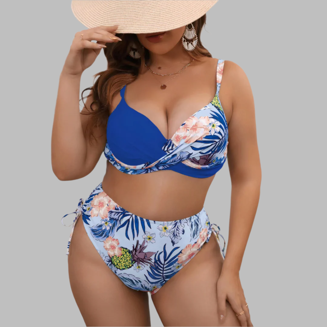 Damen Bikini Set – Hoher Bund – Twist-Top – Verstellbare Träger – Seitliche Bänder