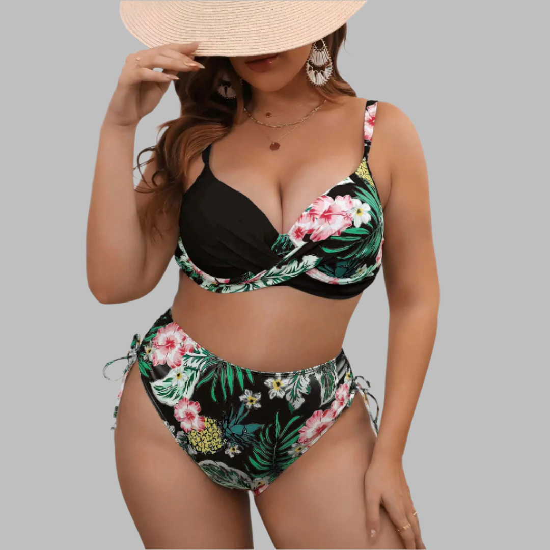 Damen Bikini Set – Hoher Bund – Twist-Top – Verstellbare Träger – Seitliche Bänder