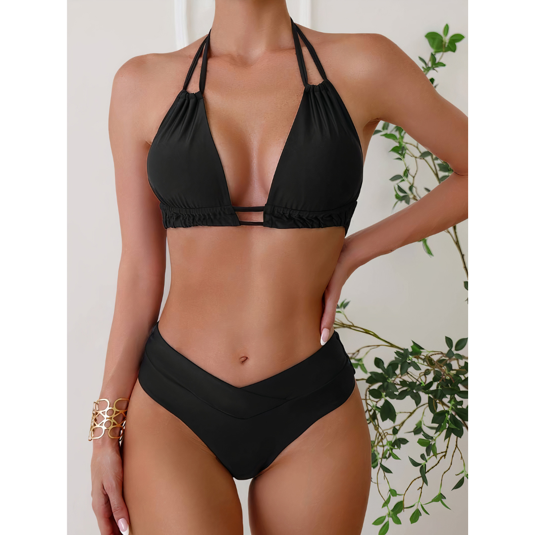 Damen Bikini Set – Halterneck Top – V-Schnitt High Waist – Atmungsaktives Material