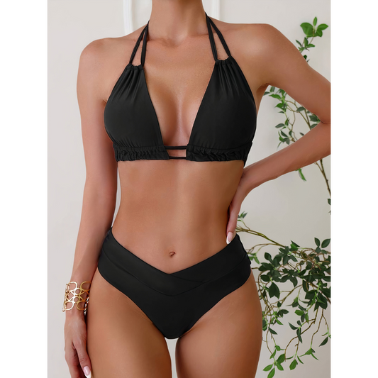 Damen Bikini Set – Halterneck Top – V-Schnitt High Waist – Atmungsaktives Material