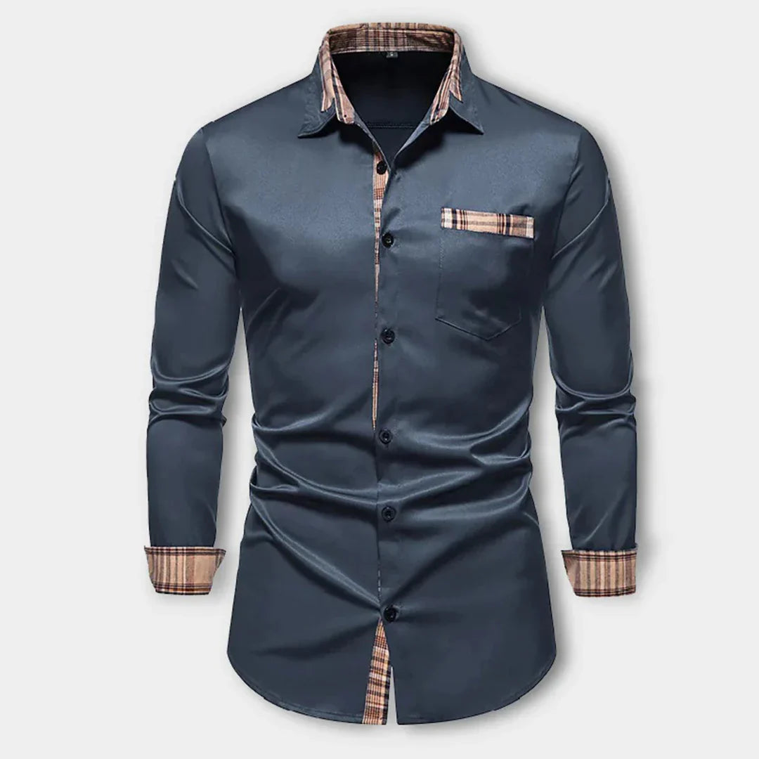 Herren Langarmhemd – Slim Fit – Atmungsaktives Mischgewebe – Karodetails