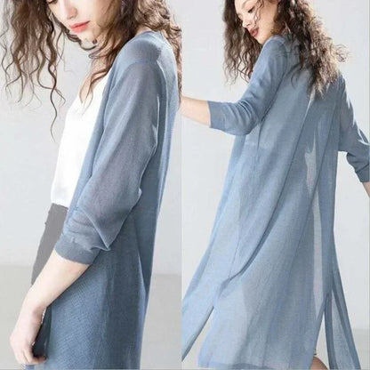 Damen Strickcardigan – Weicher Stoff – Offene Front – 3/4 Ärmel – Langer Schnitt