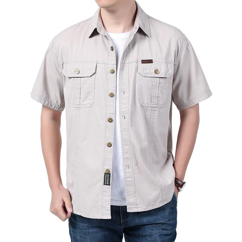 Herren Arbeitshemd Kurzarm – Relaxed Fit – Atmungsaktives Mischgewebe – Knopfleiste
