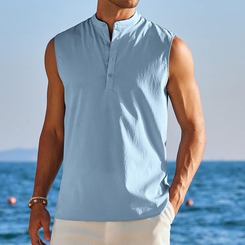 Herren Weste – Atmungsaktive Mischung – Stehkragen – Halb-Knopfleiste – Casual Fit