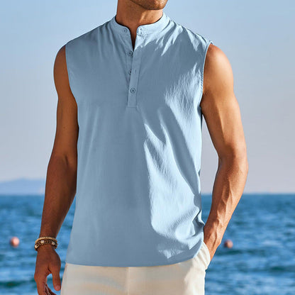 Herren Weste – Atmungsaktive Mischung – Stehkragen – Halb-Knopfleiste – Casual Fit