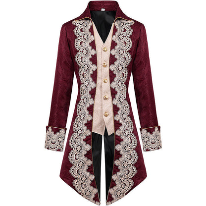 Herren Mantel – Mittelalter Stil – Strukturierter Schnitt – Goldknöpfe & Spitze