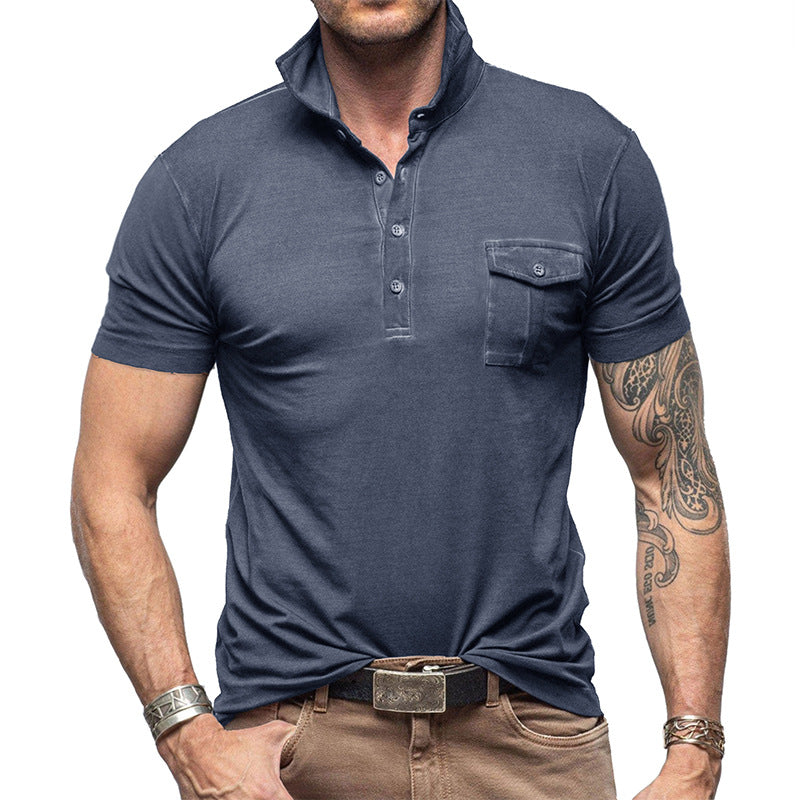 Herren Poloshirt – Slim Fit – Stehkragen – Brusttasche – Atmungsaktive Baumwolle