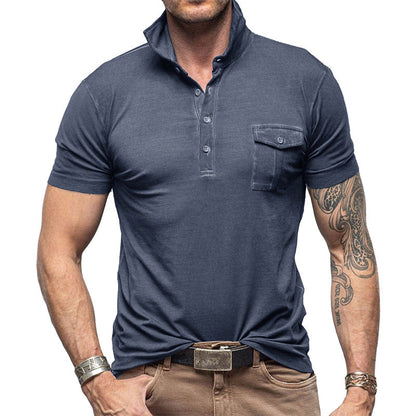 Herren Poloshirt – Slim Fit – Stehkragen – Brusttasche – Atmungsaktive Baumwolle