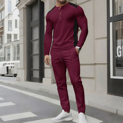 Herren Trainingsanzug – Slim Fit – Langarm Henley – Atmungsaktiv mit Rippbündchen