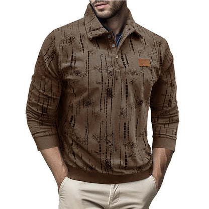 Herren Pullover – Lockerer Schnitt – Strukturiertes Rippstrick – Kragen mit Knopfleiste